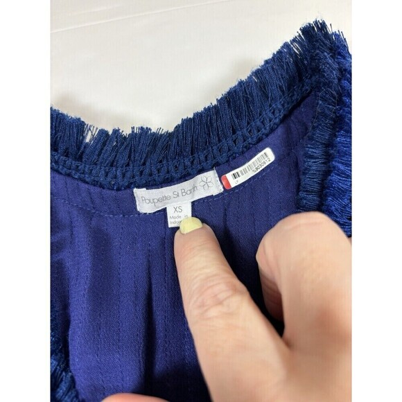 Poupette St Barth Maxi Dress Navy Blue XS Fringe Puka Shell Accents - Picture 5 of 16